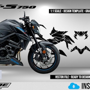 Suzuki GSX-S 750 2019 z 1.1 Plantilla a escala - Diseño Vector Descarga digital Full Moto Motorcycle Graphics Calcomanías Protección de pintura