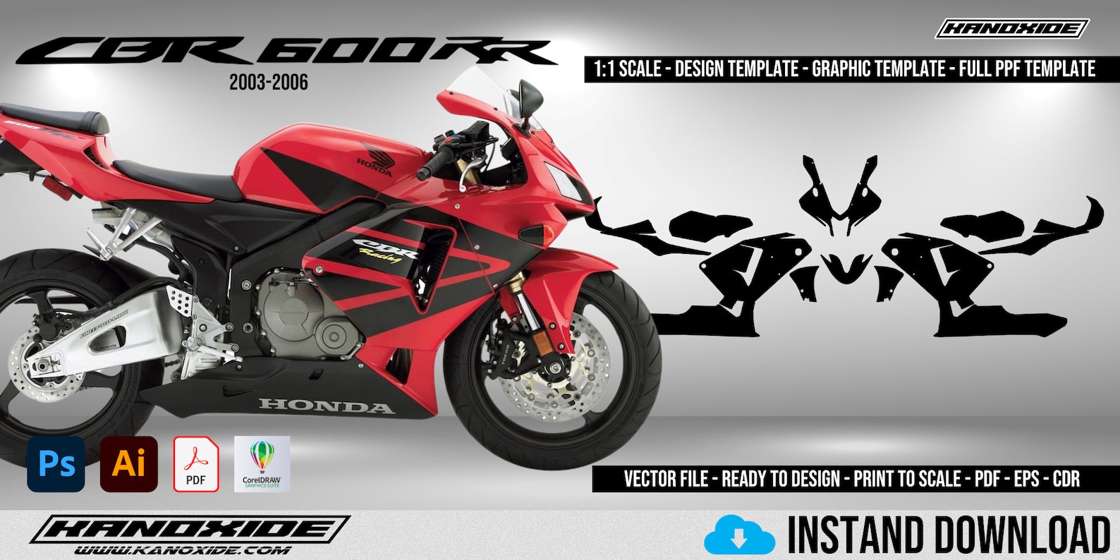 Honda CBR 600RR 2003 TO 2006 1:1 Scale Template - Design Vector Digital ...