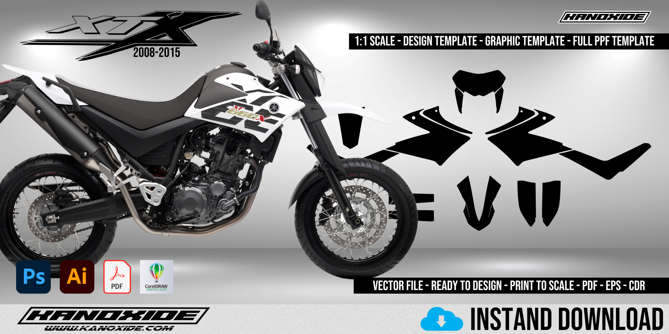 YAMAHA XT 660 X 2008-2015 (GEN 2) Full 1:1 Scale Template - Design