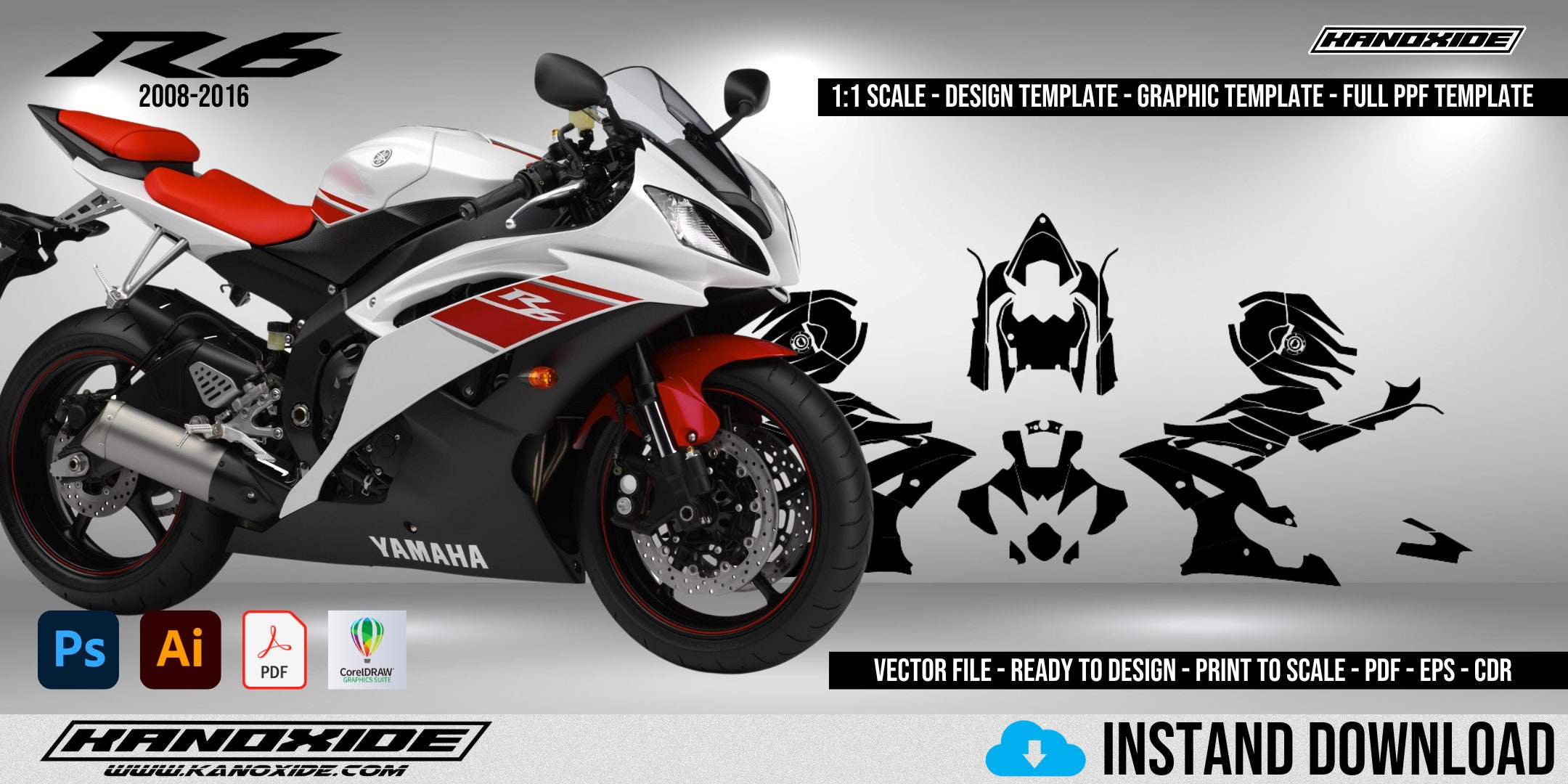 YAMAHA R6 2008-2016 Scale Template - Design Vector Digital Download Full Moto Motorcycle  Graphics Decals Paint Protection