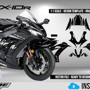 Modèle à l'échelle 1.1 Kawasaki Ninja ZX-10R 2016 - 2018 - Design vectoriel téléchargement numérique complet Moto Stickers graphiques Protection de la peinture