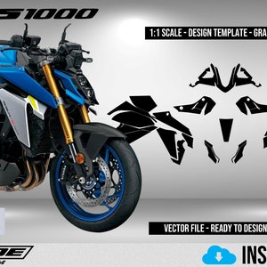Modèle à l'échelle 1.1 SUZUKI GSX-S 1000 2022 - Design vectoriel téléchargement numérique complet Moto Stickers graphiques protection de la peinture