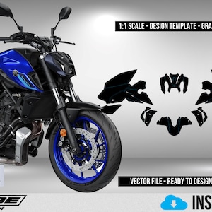 Modelo de escala YAMAHA MT07 FZ07 2022 - Design vetorial download digital completo de decalques gráficos para motocicletas e proteção de pintura