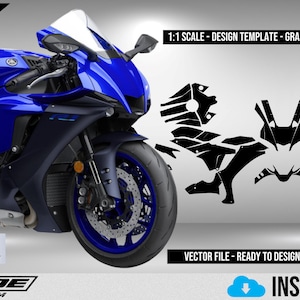 YAMAHA R1 2020-2022 Scale Template - Design Vektor Digitaler Download Voll Moto Motorrad Grafik Aufkleber Lackschutz