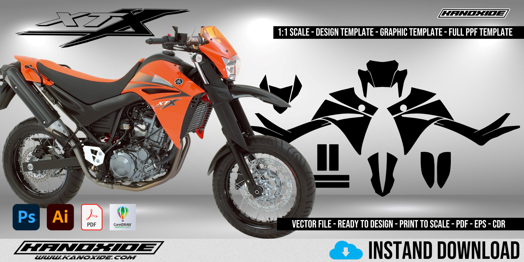 YAMAHA XT 660 X GEN 1 Full 1:1 Scale Template - Design Vector