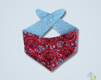 Dog Bandana - Red Paisley & Blue Flowers