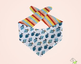 Dog Bandana - Blue Fish & Beach Stripes