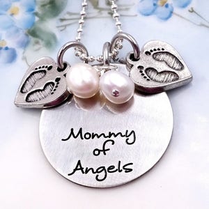 Mommy of Angels Necklace, MisCarriage Necklace, Memorial Jewelry, Twins or Triplets Loss Necklace, Keepsake Jewelry, Twins Keepsake image 1