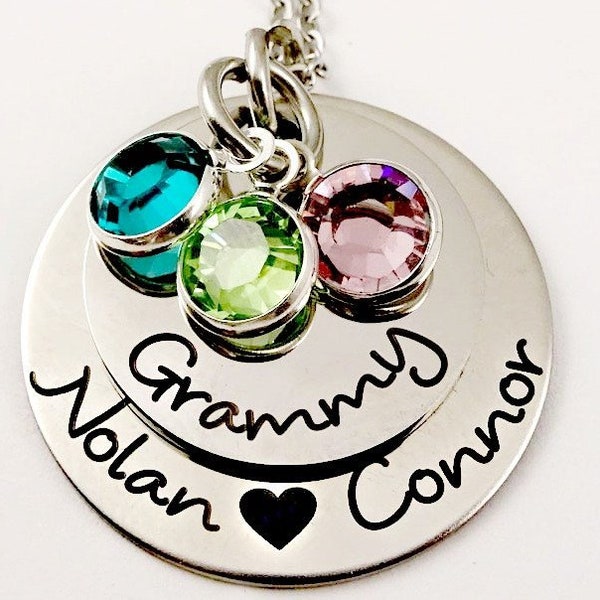 Grammy Necklace - Grandma Nana Nona Mommy Mother - 2 Disc  Stacked Layered Jewelry - Engraved