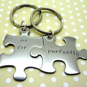 Puzzle Pieces Keychains Set, Necklace Set, We Fit Perfectly His and Hers Fiance Boyfriend, Christmas, Fathers Day, Valentine's image 2