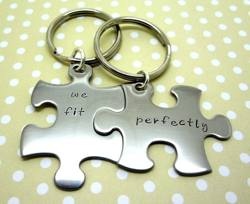 Puzzle Pieces Keychains Set, Necklace Set, We Fit Perfectly His and Hers Fiance Boyfriend, Christmas, Fathers Day, Valentine's image 2