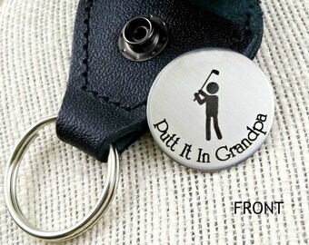 Golf Ball Marker - Personalized with Leather Keychain Case - Men's Gift Groom's Gift - Grandpa Dad - Father's Day - Valentine's Day