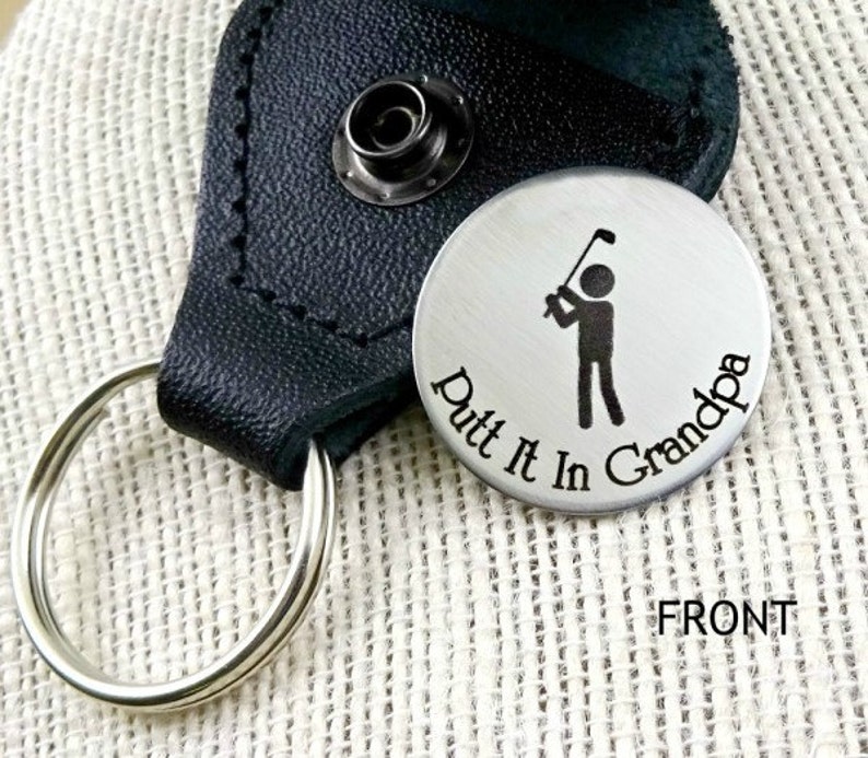 Golf Ball Marker Personalized with Leather Keychain Case Men's Gift Groom's Gift Grandpa Dad Father's Day Valentine's Day image 1