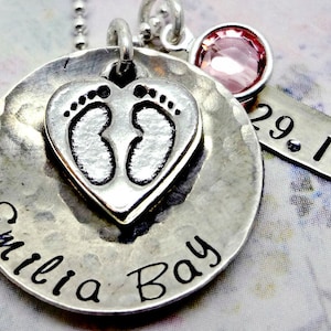 PUSH PRESENT Necklace New Baby for Mom - New Mom Gift - Silver Personalized Name & Date - Birth Adoption Custom  - Mothers Day