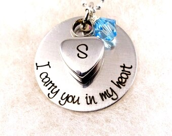 Cremation I Carry You In My Heart - Ashes Heart Charm - Memorial Remembrance Necklace - Infant Loss Mom Dad - Remembrance Jewelry