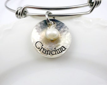 Grandma Bracelet - Silver Bracelet- Grandma Bangle - Mom Bracelet - Mom Bangle - Grandma Jewelry - Christmas Gift - Personalized Gift