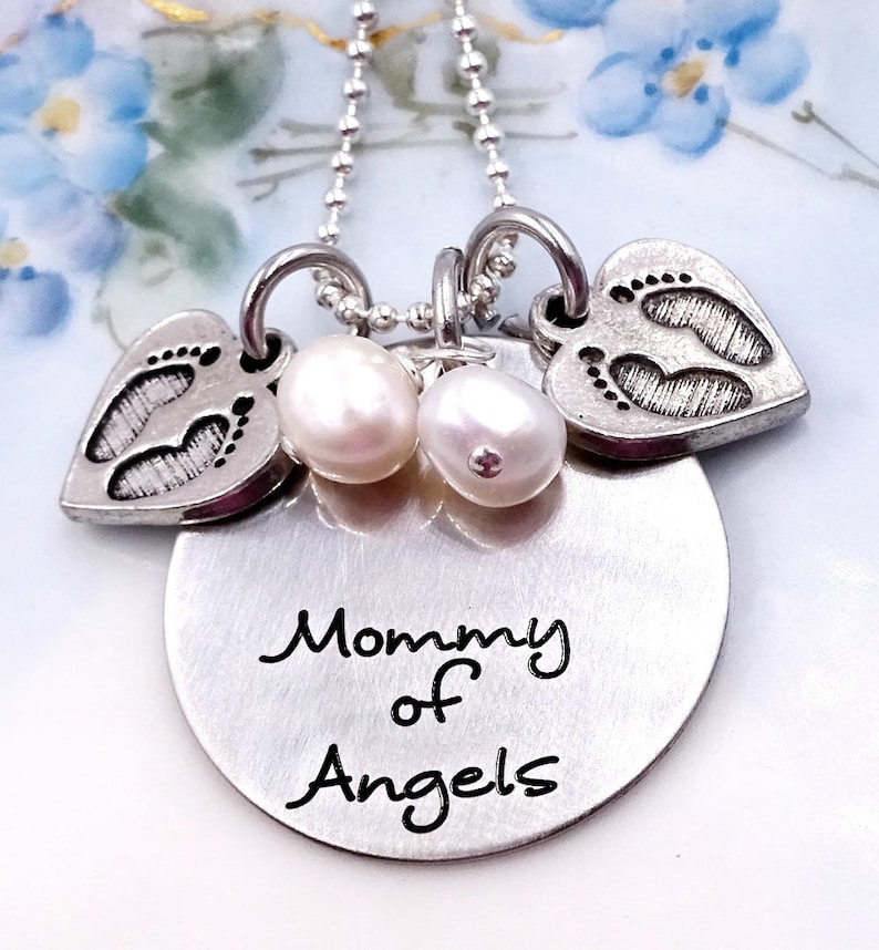 Mommy of Angels Necklace, MisCarriage Necklace, Memorial Jewelry, Twins or Triplets Loss Necklace, Keepsake Jewelry, Twins Keepsake image 1