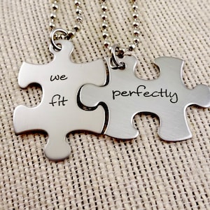 Puzzle Pieces Keychains Set, Necklace Set, We Fit Perfectly His and Hers Fiance Boyfriend, Christmas, Fathers Day, Valentine's image 1