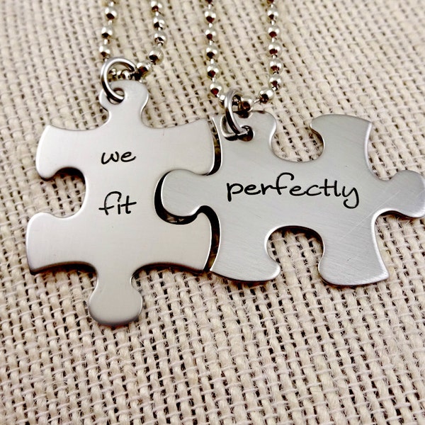 Puzzle Pieces  Keychains Set, Necklace Set,  We Fit Perfectly- His and Hers - Fiance Boyfriend,  Christmas,   Fathers Day, Valentine's