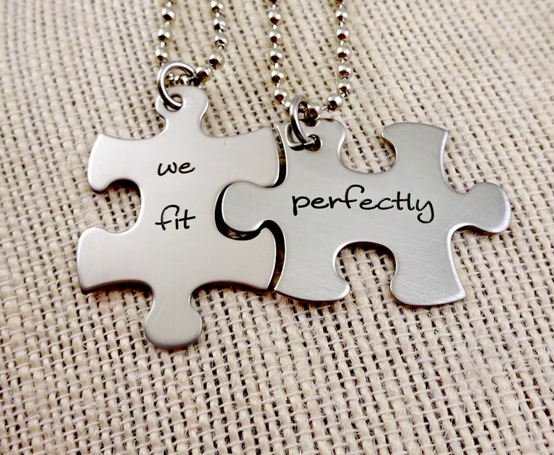 Puzzle Pieces Keychains Set, Necklace Set, We Fit Perfectly His and Hers Fiance Boyfriend, Christmas, Fathers Day, Valentine's image 1