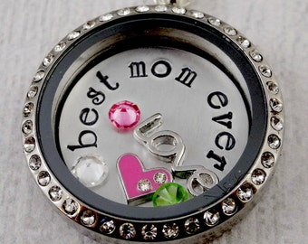 Best Mom Ever Memory Locket Necklace - Personnalisé - Floating Charm Locket - Cadeau de la fête des Mères