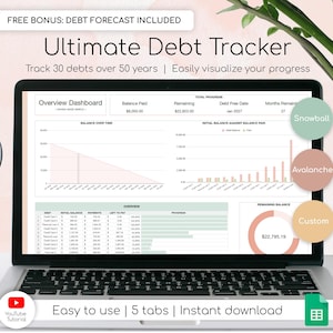 Ultimate Debt Payoff Tracker para Google Sheets, Debt Snowball, Hoja de cálculo de pago de deuda, Calculadora de avalancha de deuda, Préstamo de deuda con tarjeta de crédito