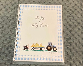 Oh Boy! It's Our Little Farmer Baby Shower Book, Blue and White Buffalo Check, Cute Farm Animals, Shower Pages, Gift Pages | 11x8.5 Inches