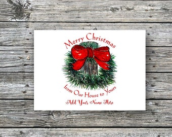 From Our House to Yours Country Wreath Christmas Card | 5x7 Inch Panel Cards Personalized | Package of 12