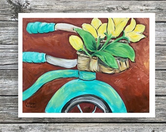 Yellow Tulips on a Turquoise Bicycle Blank Note Cards