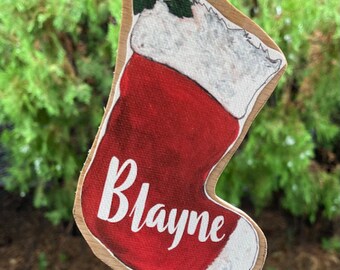 Personalized Christmas Stocking Tree Ornament |  Traditional Red Christmas Stocking Design