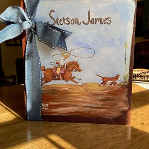 Welcome to the Herd Baby Memory Book | Hand Painted and Personalized Cover Baby Memory Album | Little Cowboy Roper Scrapbook Style Baby Book