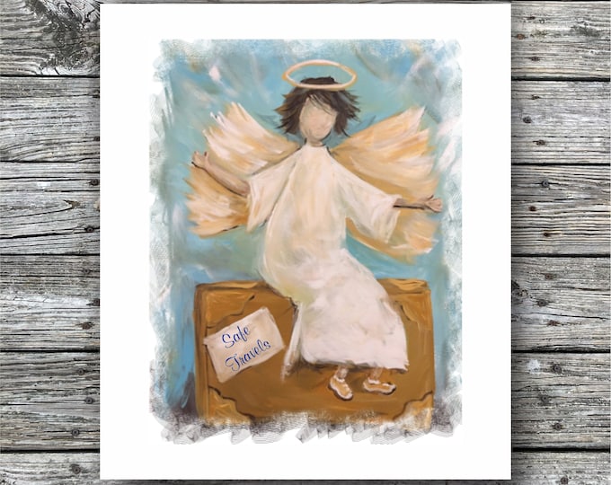 Safe Travels Angel Art Prints and Greeting Cards Blank Inside | Psalm 91 |Travel Blessings | Angel Painting