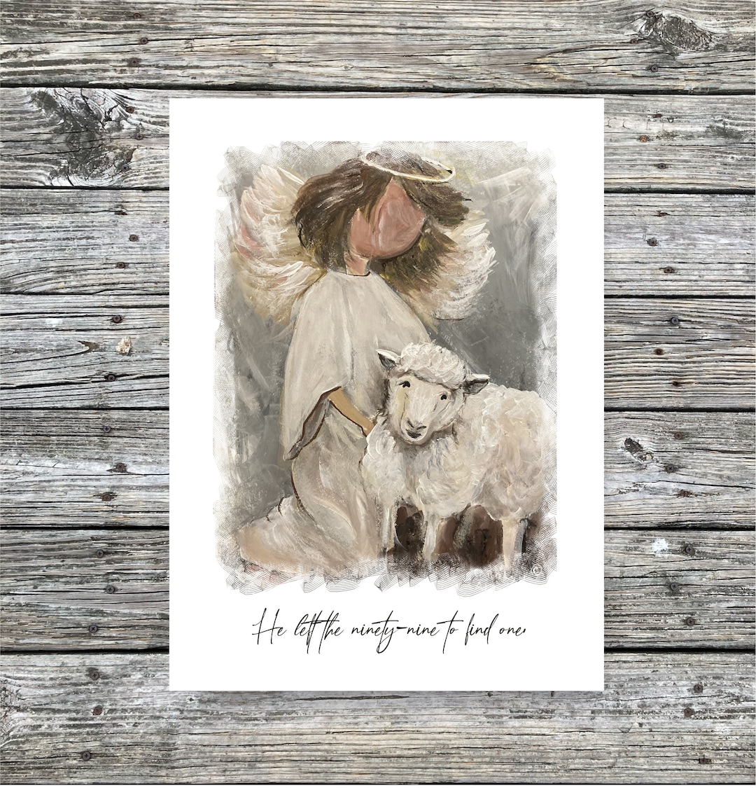 Angel and Lost Sheep Art Print: Religious Note Cards - Etsy