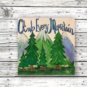 Escaladez chaque scène de montagne peinture | Peinture d’arbres et de montagnes à feuilles persistantes, estampes d’art et cartes de notes