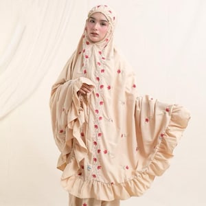 Cotton Prayer Set Dress Ruffle Floral Embroidery