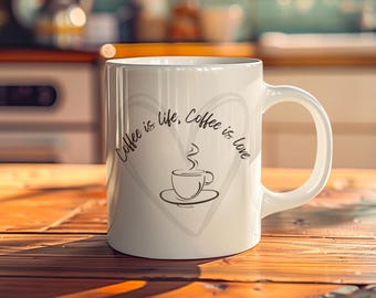 Kaffe är livet Keramisk mugg: Rolig present till kaffeälskare (340 ml)