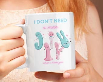 Jag behöver inte en man-mugg: Rolig nyhetspresent, 30 cl keramisk kaffemugg
