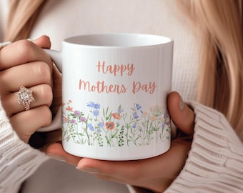 Blommig morsdagsmugg: Keramisk kaffekopp, vårdekoration