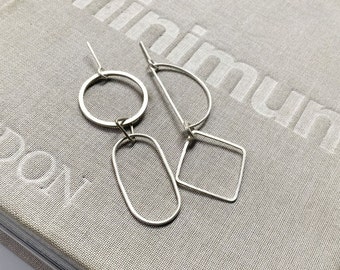 Gumbo big wire dangle mismatched earrings, modern & minimalist cute earrings | Aesthetic geometric earrings, cool abstract dangle earrings