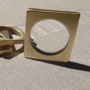 Rectangular stackable brass ring solid minimalist geometric golden design Cool Modern Jewelry Gift image 5