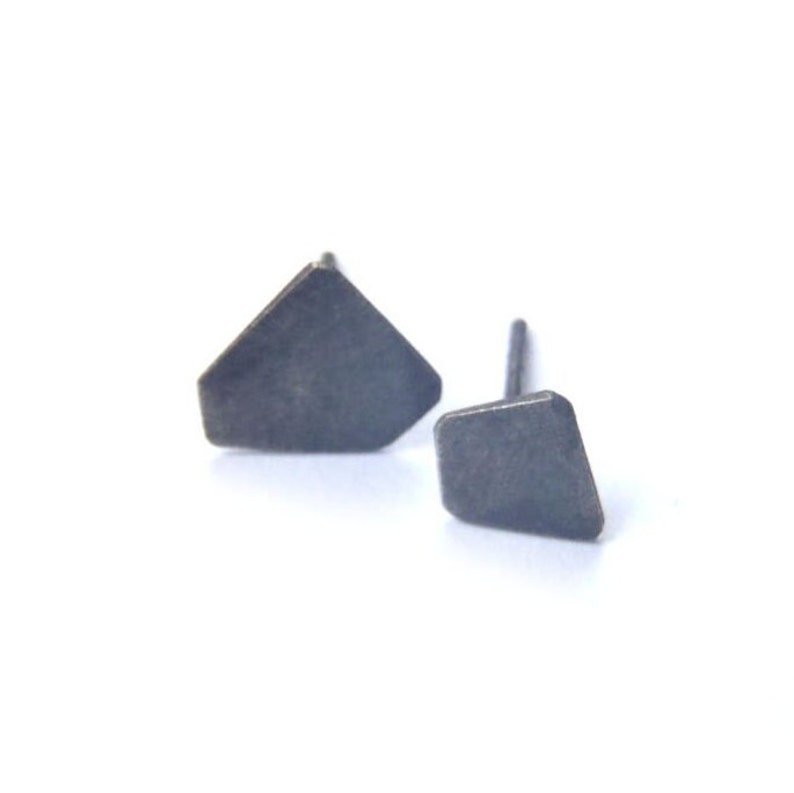 Micro geometric mismatched earrings Tiny earrings modern and minimalist Men's earrings asymmetric design for contemporary jewelry fans image 7