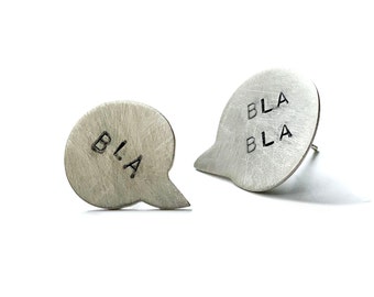 Blah Blah Blah Comic Globe Mismatched Earrings - Unique Asymmetric Cool Studs - Minimalist Funny Studs Great as Book Lover Gift