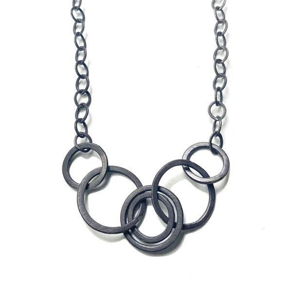 Handcrafted Minimal Hammered Hoop & Chain Necklace: Unique Sober Elegance - Aesthetic One of a Kind Modern Necklace