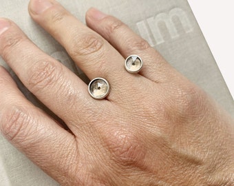 One of a kind double quartz open ring, a dainty minimalist geometric & contemporary jewelry, aesthetic ring | Modern promise ring handmade