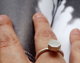 Diamond ring one of a kind minimalist geometric design | Dainty unique promise ring | Designer aesthetic ring | Trendy contemporary ring