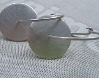 Minimalist Dangle Disc Hoop Earrings - Modern Charm Circle Earrings in Recycled Sterling | Contemporary Aesthetic Huggies Earrings