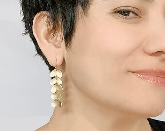 Brass Kuru dangling minimalist cascade earrings, cool earrings with a contemporary jewelry aesthetic design | Modern drop cute earrings