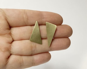 Triangular Mismatched Earrings in Satin Brass | Contemporary Geometric Jewelry | Aesthetic Earrings Modern Edgy Design | Gift For Her