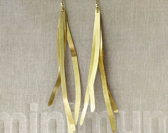 Long satin brass fringes earrings for a party | Aesthetic earrings for girlfriend gift | Fashion wedding earrings | Brass tassel earrings