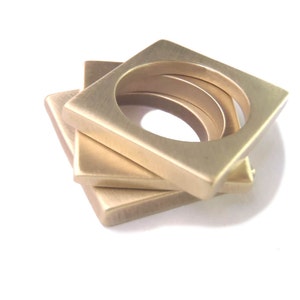 Rectangular stackable brass ring solid minimalist geometric golden design Cool Modern Jewelry Gift image 1